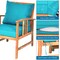 Costway 4PCS Wooden Patio Furniture Set Table Sofa Chair Cushioned Garden Turquoise